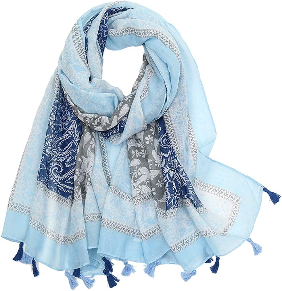 Yeieeo Boho Scarf for Women Lightweight Floral Printed Scarf Fall Winter Fashion Fringed Shawl Apparel & Accessories > Clothing Accessories > Scarves & Shawls Yeieeo Floral 2  