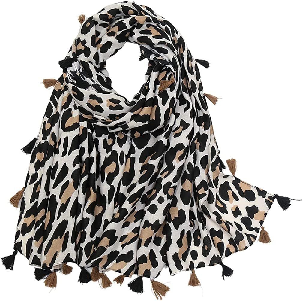 Yeieeo Boho Scarf for Women Lightweight Floral Printed Scarf Fall Winter Fashion Fringed Shawl Apparel & Accessories > Clothing Accessories > Scarves & Shawls Yeieeo Leopard 1  