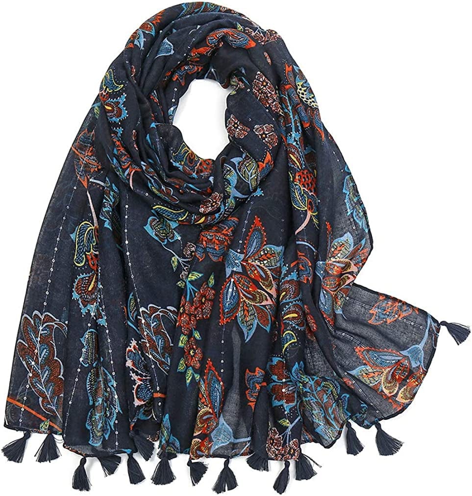 Yeieeo Boho Scarf for Women Lightweight Floral Printed Scarf Fall Winter Fashion Fringed Shawl Apparel & Accessories > Clothing Accessories > Scarves & Shawls Yeieeo Floral 5  