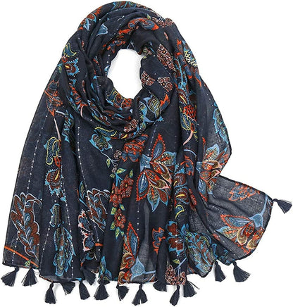 Yeieeo Boho Scarf for Women Lightweight Floral Printed Scarf Fall Winter Fashion Fringed Shawl Apparel & Accessories > Clothing Accessories > Scarves & Shawls Yeieeo Floral 5  