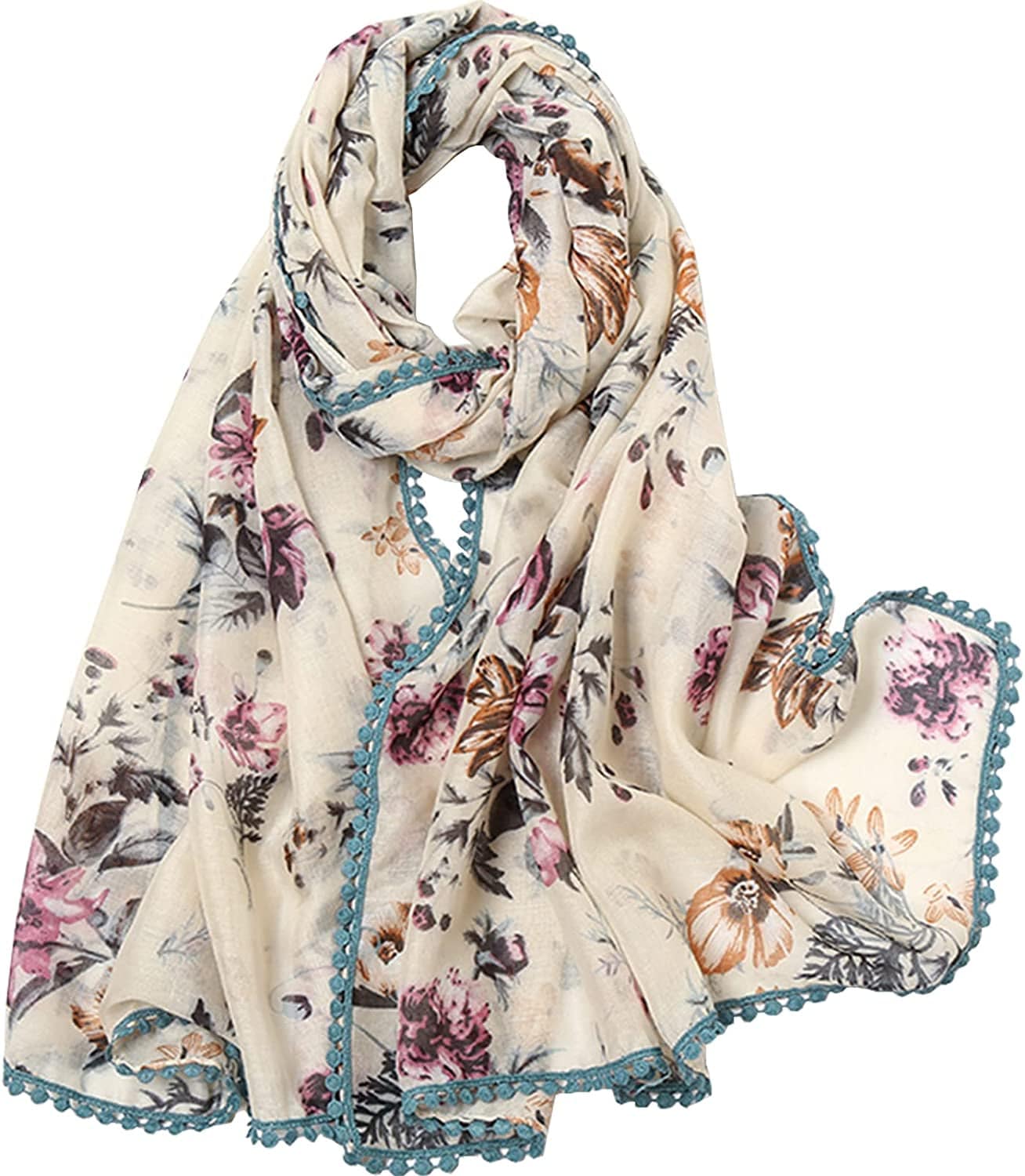 Yeieeo Boho Scarf for Women Lightweight Floral Printed Scarf Fall Winter Fashion Fringed Shawl Apparel & Accessories > Clothing Accessories > Scarves & Shawls Yeieeo Floral 25  