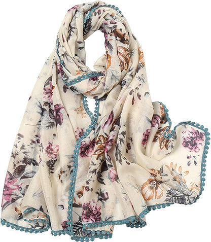 Yeieeo Boho Scarf for Women Lightweight Floral Printed Scarf Fall Winter Fashion Fringed Shawl Apparel & Accessories > Clothing Accessories > Scarves & Shawls Yeieeo Floral 25  