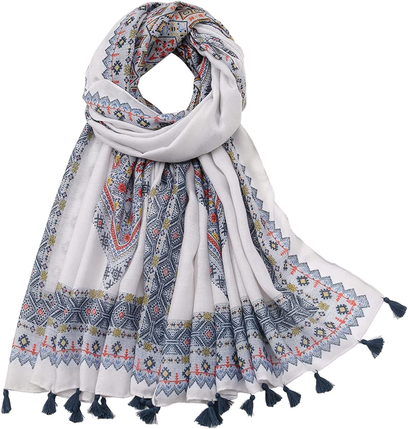 Yeieeo Boho Scarf for Women Lightweight Floral Printed Scarf Fall Winter Fashion Fringed Shawl Apparel & Accessories > Clothing Accessories > Scarves & Shawls Yeieeo Floral 18  