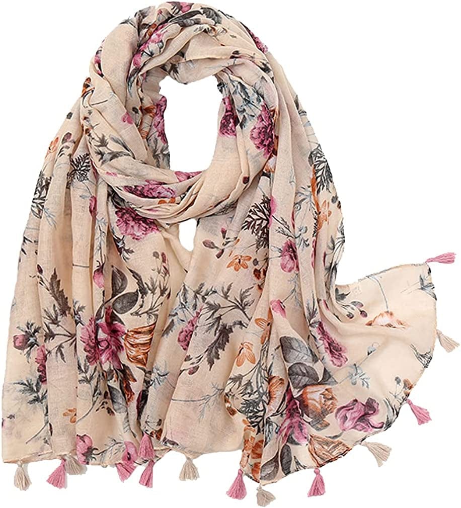 Yeieeo Boho Scarf for Women Lightweight Floral Printed Scarf Fall Winter Fashion Fringed Shawl Apparel & Accessories > Clothing Accessories > Scarves & Shawls Yeieeo Floral 1  