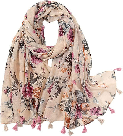 Yeieeo Boho Scarf for Women Lightweight Floral Printed Scarf Fall Winter Fashion Fringed Shawl Apparel & Accessories > Clothing Accessories > Scarves & Shawls Yeieeo Floral 1  