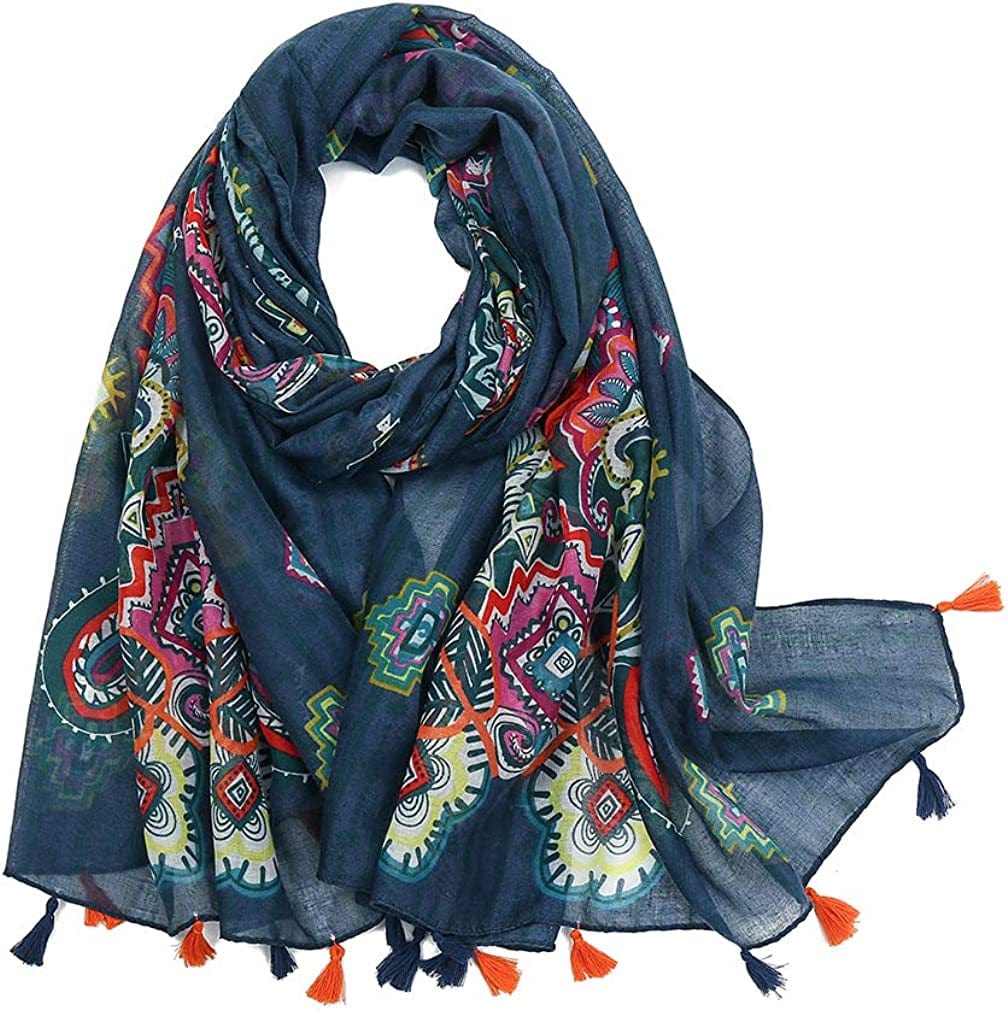 Yeieeo Boho Scarf for Women Lightweight Floral Printed Scarf Fall Winter Fashion Fringed Shawl Apparel & Accessories > Clothing Accessories > Scarves & Shawls Yeieeo Floral 3  