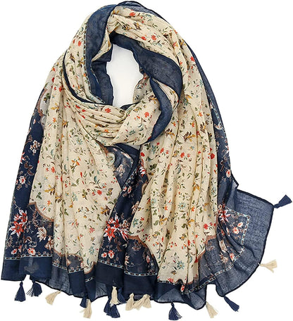 Yeieeo Boho Scarf for Women Lightweight Floral Printed Scarf Fall Winter Fashion Fringed Shawl Apparel & Accessories > Clothing Accessories > Scarves & Shawls Yeieeo Floral 20  
