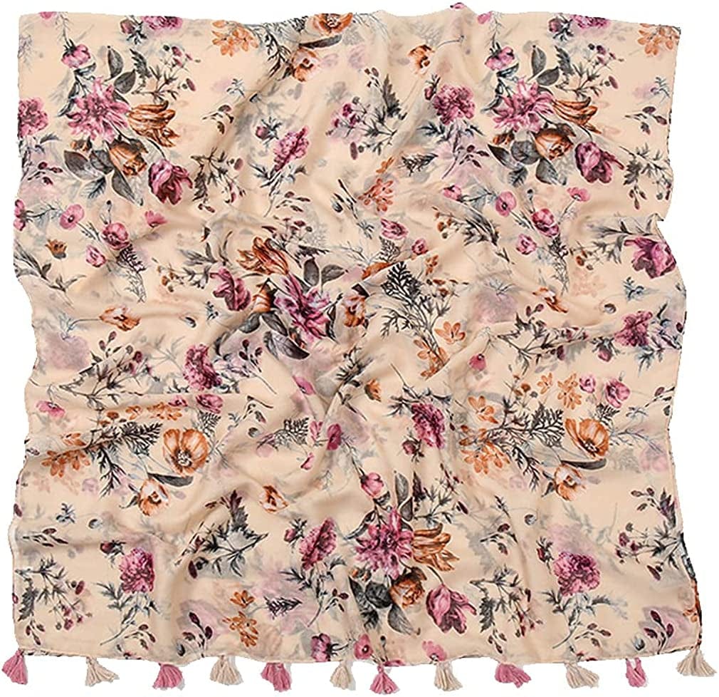 Yeieeo Boho Scarf for Women Lightweight Floral Printed Scarf Fall Winter Fashion Fringed Shawl Apparel & Accessories > Clothing Accessories > Scarves & Shawls Yeieeo   