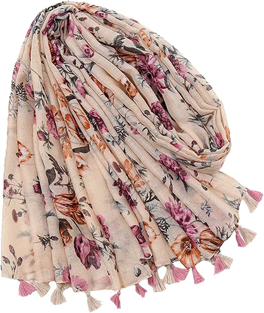 Yeieeo Boho Scarf for Women Lightweight Floral Printed Scarf Fall Winter Fashion Fringed Shawl Apparel & Accessories > Clothing Accessories > Scarves & Shawls Yeieeo   