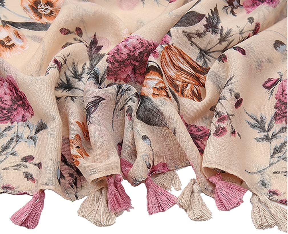 Yeieeo Boho Scarf for Women Lightweight Floral Printed Scarf Fall Winter Fashion Fringed Shawl Apparel & Accessories > Clothing Accessories > Scarves & Shawls Yeieeo   