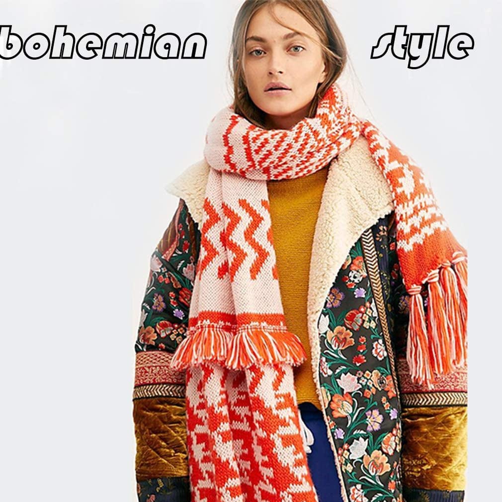 Yeieeo Boho Scarf for Women Lightweight Floral Printed Scarf Fall Winter Fashion Fringed Shawl Apparel & Accessories > Clothing Accessories > Scarves & Shawls Yeieeo   