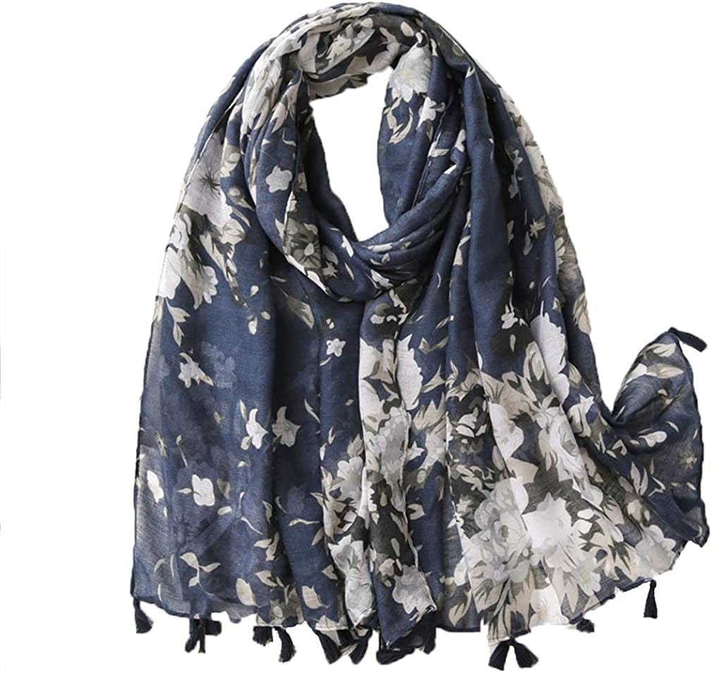 Yeieeo Boho Scarf for Women Lightweight Floral Printed Scarf Fall Winter Fashion Fringed Shawl Apparel & Accessories > Clothing Accessories > Scarves & Shawls Yeieeo Floral 13  