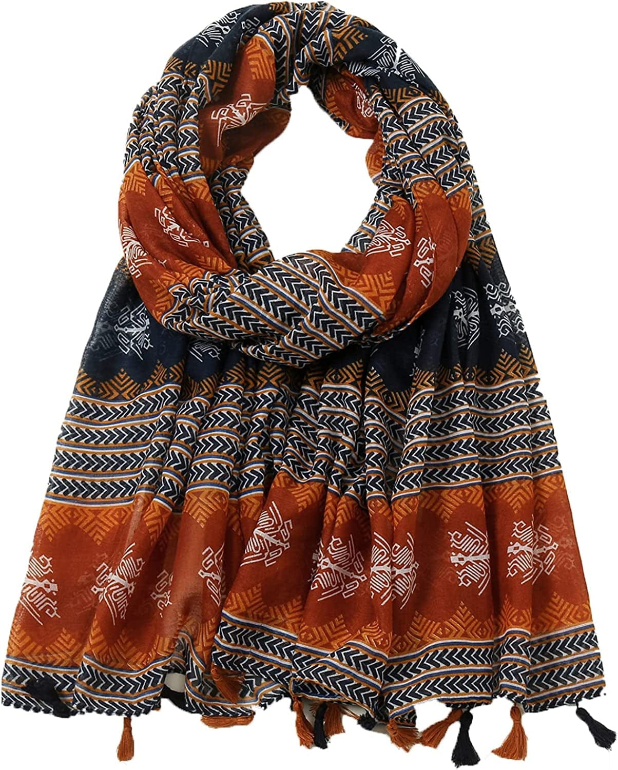 Yeieeo Boho Scarf for Women Lightweight Floral Printed Scarf Fall Winter Fashion Fringed Shawl Apparel & Accessories > Clothing Accessories > Scarves & Shawls Yeieeo Floral 19  