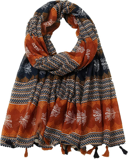 Yeieeo Boho Scarf for Women Lightweight Floral Printed Scarf Fall Winter Fashion Fringed Shawl Apparel & Accessories > Clothing Accessories > Scarves & Shawls Yeieeo Floral 19  