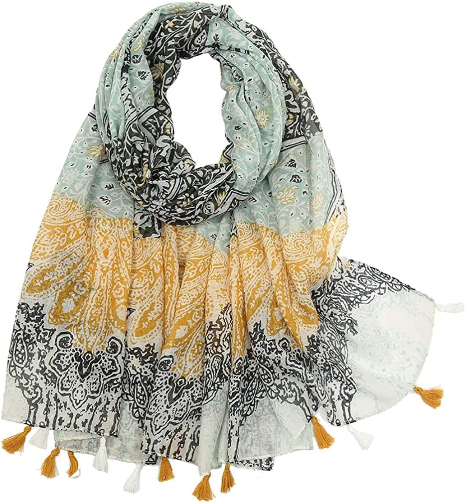 Yeieeo Boho Scarf for Women Lightweight Floral Printed Scarf Fall Winter Fashion Fringed Shawl Apparel & Accessories > Clothing Accessories > Scarves & Shawls Yeieeo Floral 4  