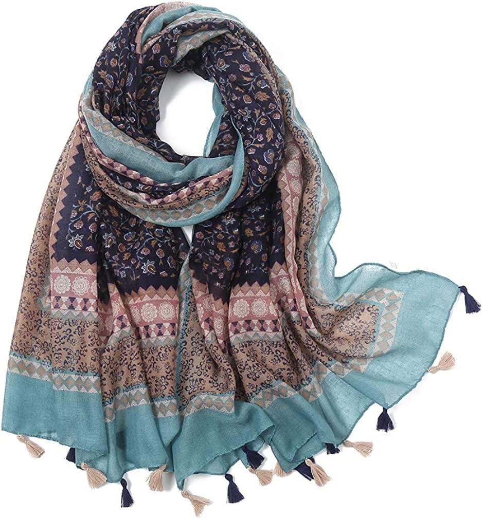 Yeieeo Boho Scarf for Women Lightweight Floral Printed Scarf Fall Winter Fashion Fringed Shawl Apparel & Accessories > Clothing Accessories > Scarves & Shawls Yeieeo Floral 10  