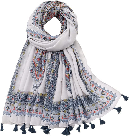 Yeieeo Boho Scarf for Women Lightweight Floral Printed Scarf Fall Winter Fashion Fringed Shawl Apparel & Accessories > Clothing Accessories > Scarves & Shawls Yeieeo Floral 18  