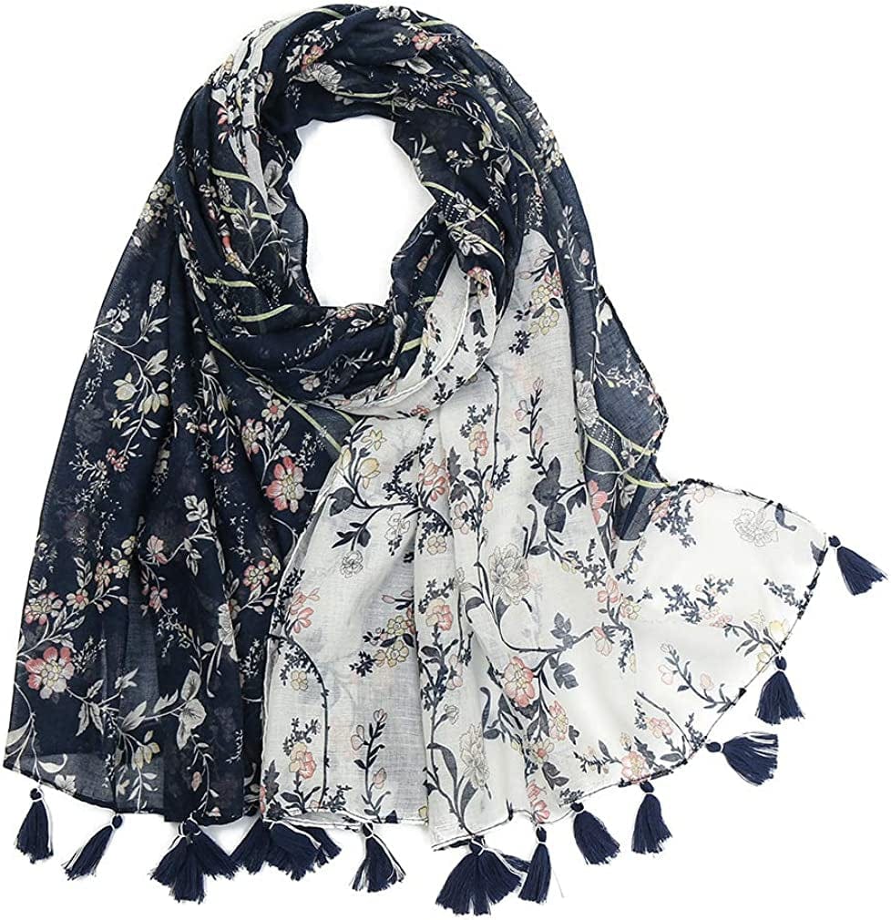 Yeieeo Boho Scarf for Women Lightweight Floral Printed Scarf Fall Winter Fashion Fringed Shawl Apparel & Accessories > Clothing Accessories > Scarves & Shawls Yeieeo Floral 7  