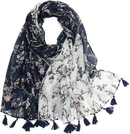 Yeieeo Boho Scarf for Women Lightweight Floral Printed Scarf Fall Winter Fashion Fringed Shawl Apparel & Accessories > Clothing Accessories > Scarves & Shawls Yeieeo Floral 7  