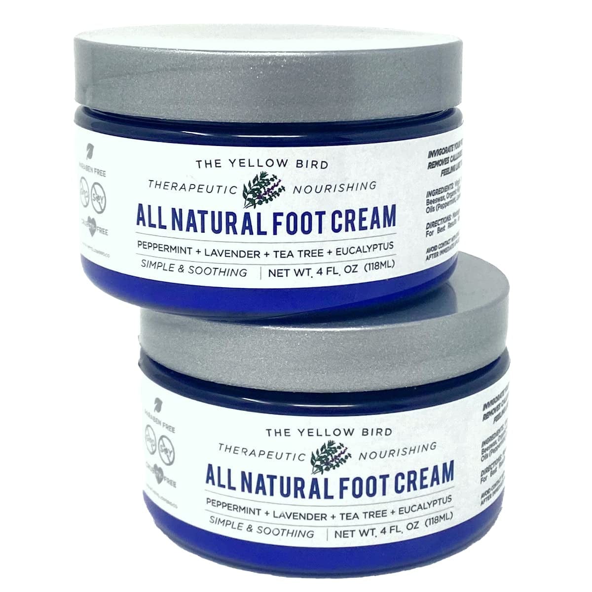 Yellow Bird Natural Foot Cream - Dry Feet Balm , Cracked Heel Moisturizer, Organic Athletes Foot Repair Salve with Tea Tree Oil & Peppermint. Moisturizing Callus Care, Toenail Treatment Creme Health & Beauty > Personal Care > Foot Care The Yellow Bird 4 Ounce (Pack of 2)  