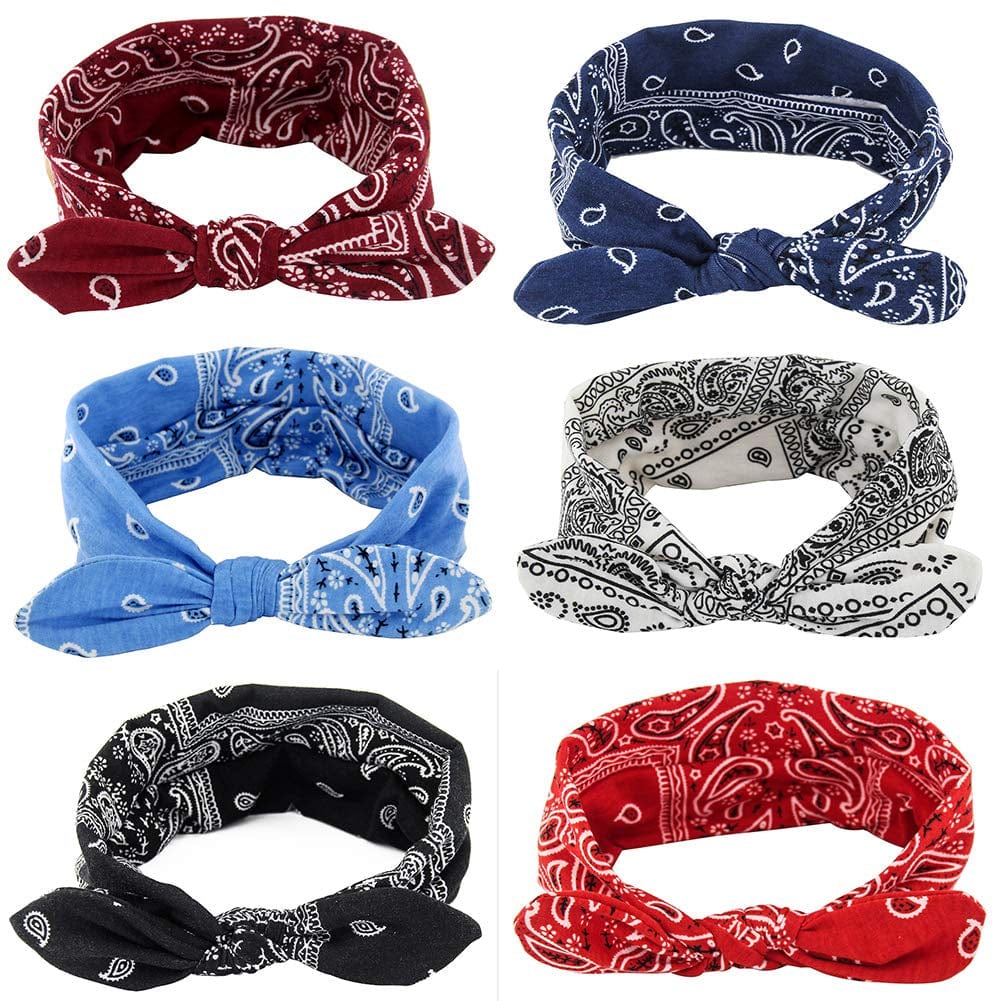 Yeshan Boho Bow Headbands for Women Vintage Paisley Bandana Flower Printed Hairband Elastic Rabbit Ear Head Wrap Cute Hair Accessories,Pack of 6 Apparel & Accessories > Clothing Accessories > Bandanas & Headties Yeshan No2(mixed 6 pcs)  