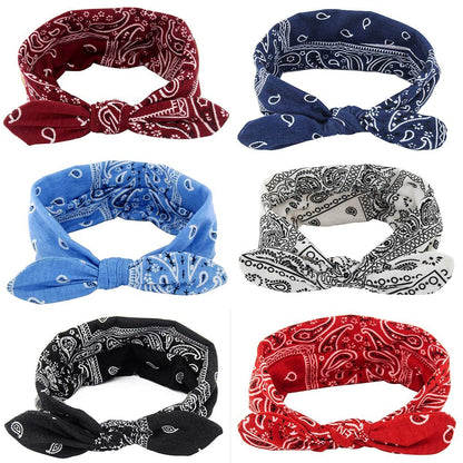 Yeshan Boho Bow Headbands for Women Vintage Paisley Bandana Flower Printed Hairband Elastic Rabbit Ear Head Wrap Cute Hair Accessories,Pack of 6 Apparel & Accessories > Clothing Accessories > Bandanas & Headties Yeshan No2(mixed 6 pcs)  