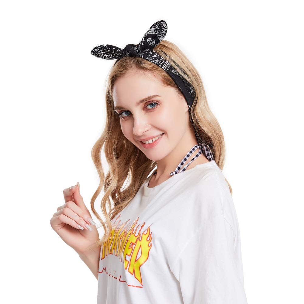 Yeshan Boho Bow Headbands for Women Vintage Paisley Bandana Flower Printed Hairband Elastic Rabbit Ear Head Wrap Cute Hair Accessories,Pack of 6 Apparel & Accessories > Clothing Accessories > Bandanas & Headties Yeshan   