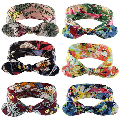 Yeshan Boho Bow Headbands for Women Vintage Paisley Bandana Flower Printed Hairband Elastic Rabbit Ear Head Wrap Cute Hair Accessories,Pack of 6 Apparel & Accessories > Clothing Accessories > Bandanas & Headties Yeshan No5(flowers 6 pcs)  