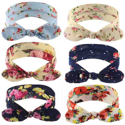 Yeshan Boho Bow Headbands for Women Vintage Paisley Bandana Flower Printed Hairband Elastic Rabbit Ear Head Wrap Cute Hair Accessories,Pack of 6 Apparel & Accessories > Clothing Accessories > Bandanas & Headties Yeshan No4(RABBIT BOW 2)  