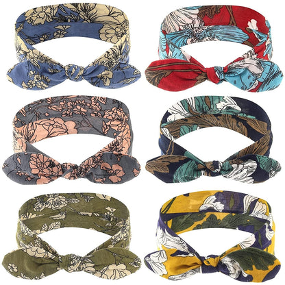Yeshan Boho Bow Headbands for Women Vintage Paisley Bandana Flower Printed Hairband Elastic Rabbit Ear Head Wrap Cute Hair Accessories,Pack of 6 Apparel & Accessories > Clothing Accessories > Bandanas & Headties Yeshan No6(flowers 6 pcs)  