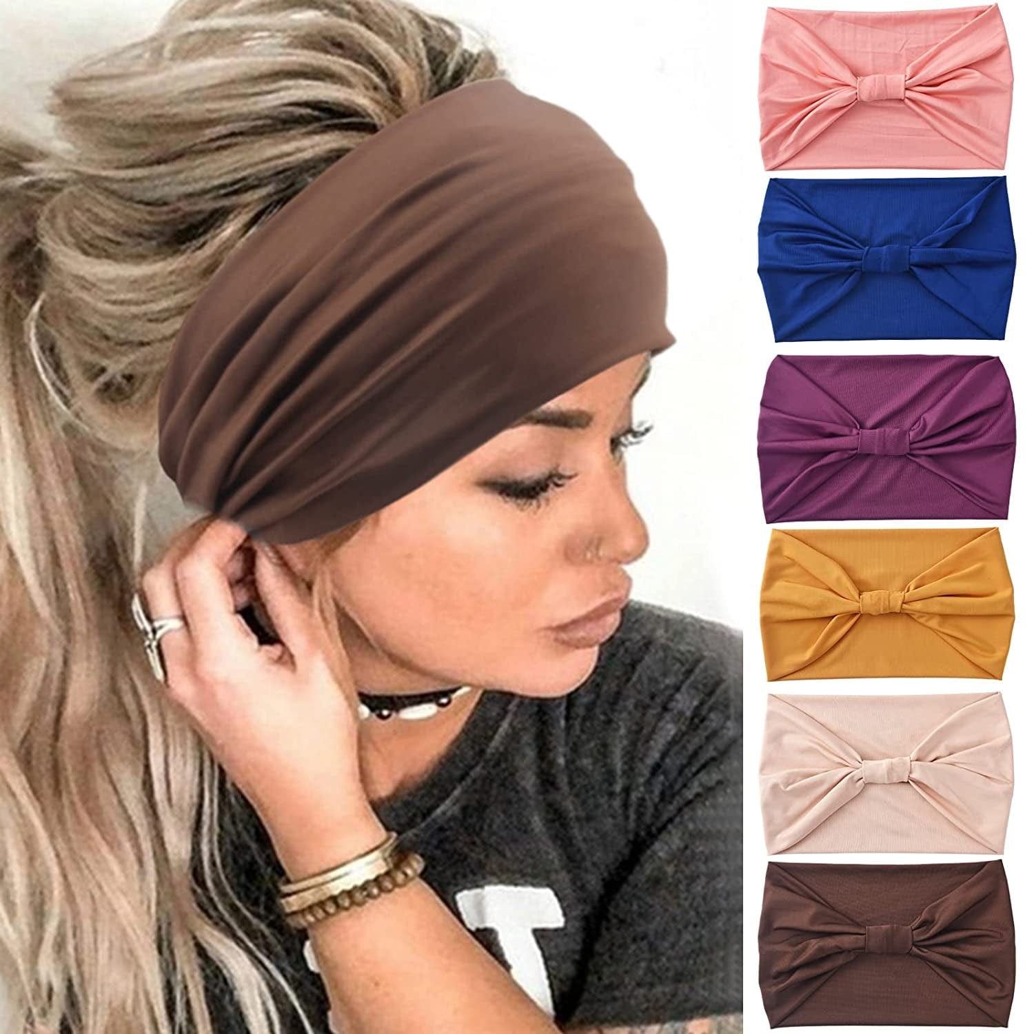 Yeshan Wide Bandana Headbands for Women Boho Bandeau Headbands Knot Hair Scarf Bands Stretch Floral Printed Non Slip Headbands Elastic Turban Head Wraps Thick African Headbands,Pack of 6 Apparel & Accessories > Clothing Accessories > Bandanas & Headties Yeshan No5(light colors 6 pcs)  