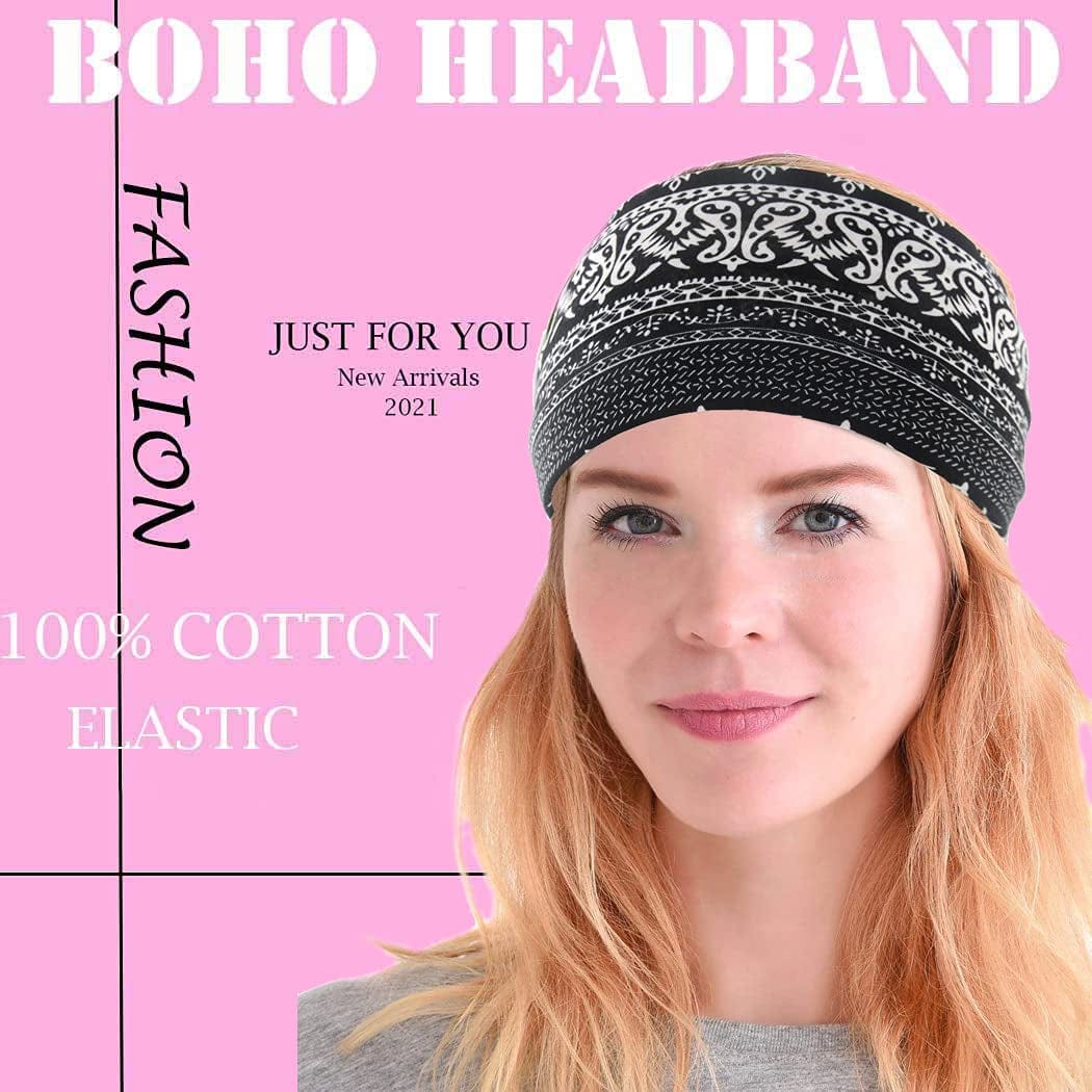 Yeshan Wide Bandana Headbands for Women Boho Bandeau Headbands Knot Hair Scarf Bands Stretch Floral Printed Non Slip Headbands Elastic Turban Head Wraps Thick African Headbands,Pack of 6 Apparel & Accessories > Clothing Accessories > Bandanas & Headties Yeshan   
