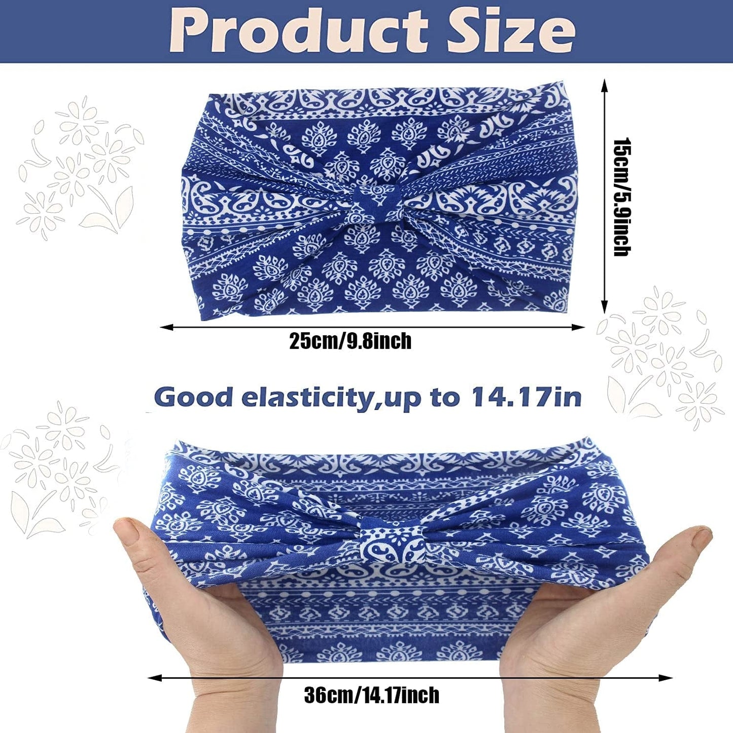 Yeshan Wide Bandana Headbands for Women Boho Bandeau Headbands Knot Hair Scarf Bands Stretch Floral Printed Non Slip Headbands Elastic Turban Head Wraps Thick African Headbands,Pack of 6 Apparel & Accessories > Clothing Accessories > Bandanas & Headties Yeshan   