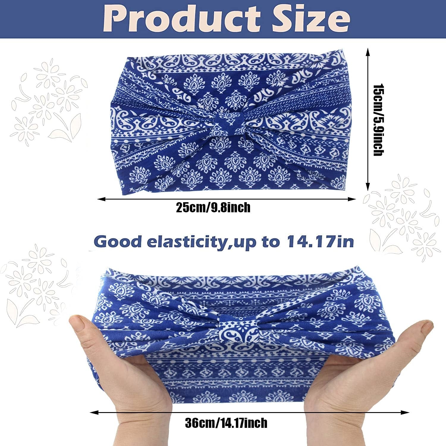 Yeshan Wide Bandana Headbands for Women Boho Bandeau Headbands Knot Hair Scarf Bands Stretch Floral Printed Non Slip Headbands Elastic Turban Head Wraps Thick African Headbands,Pack of 6 Apparel & Accessories > Clothing Accessories > Bandanas & Headties Yeshan   