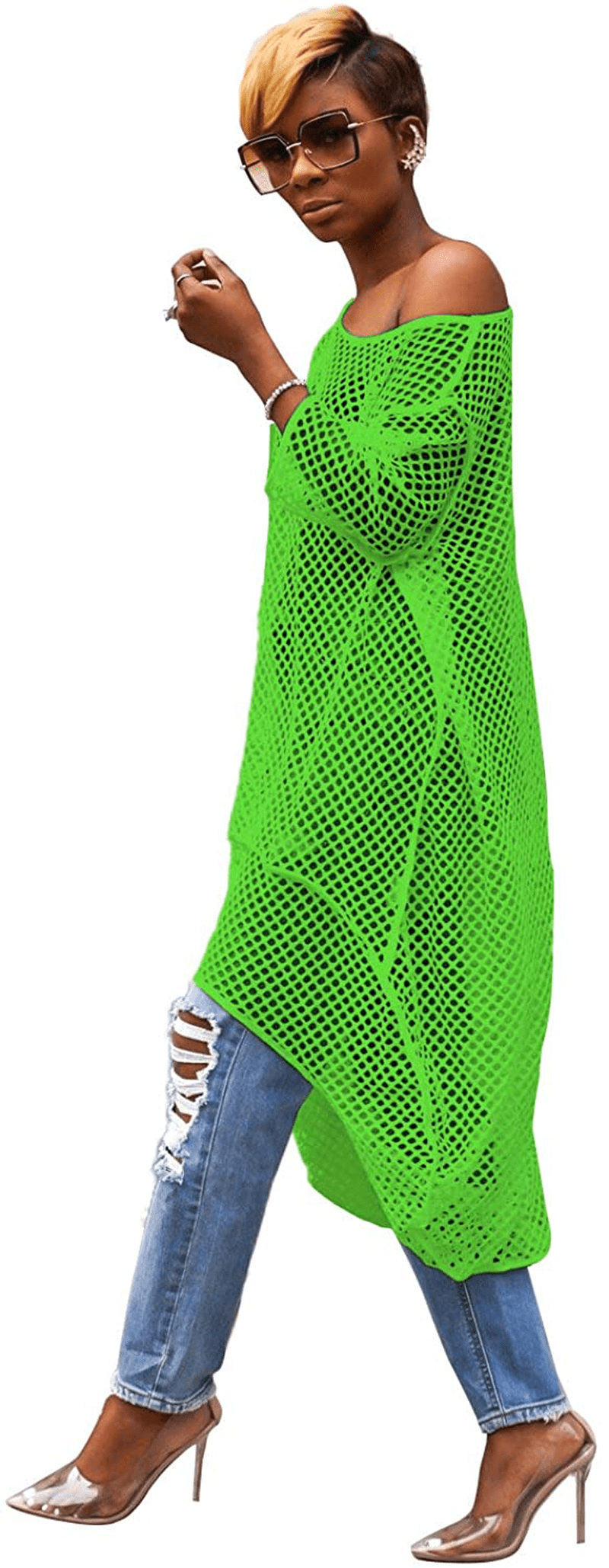 Yeshire Womens Short Sleeve Cover up Crochet Lace Midi Bikini Swimsuit Dress Apparel & Accessories > Clothing > Swimwear Kylie Max   