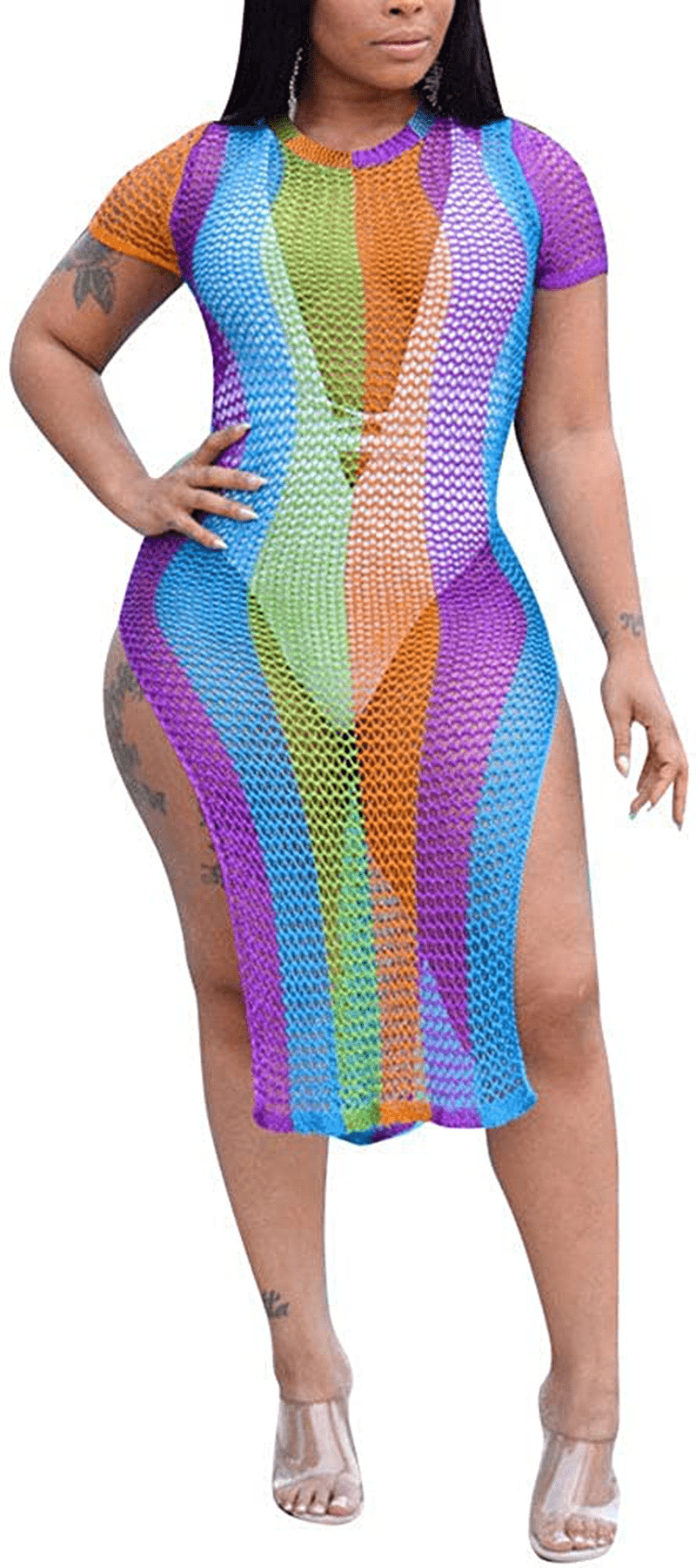 Yeshire Womens Short Sleeve Cover up Crochet Lace Midi Bikini Swimsuit Dress Apparel & Accessories > Clothing > Swimwear Kylie Max   