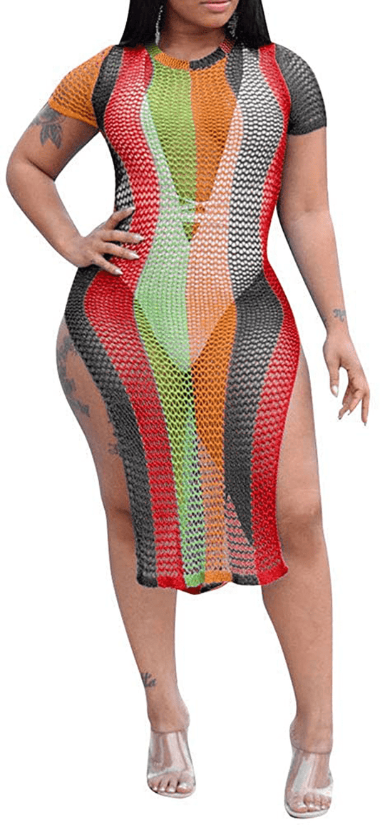 Yeshire Womens Short Sleeve Cover up Crochet Lace Midi Bikini Swimsuit Dress Apparel & Accessories > Clothing > Swimwear Kylie Max   