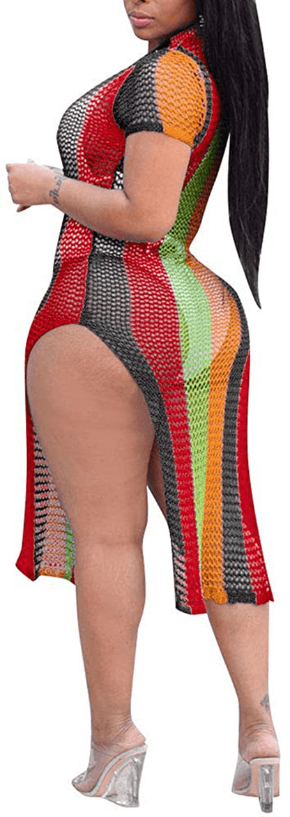 Yeshire Womens Short Sleeve Cover up Crochet Lace Midi Bikini Swimsuit Dress Apparel & Accessories > Clothing > Swimwear Kylie Max   