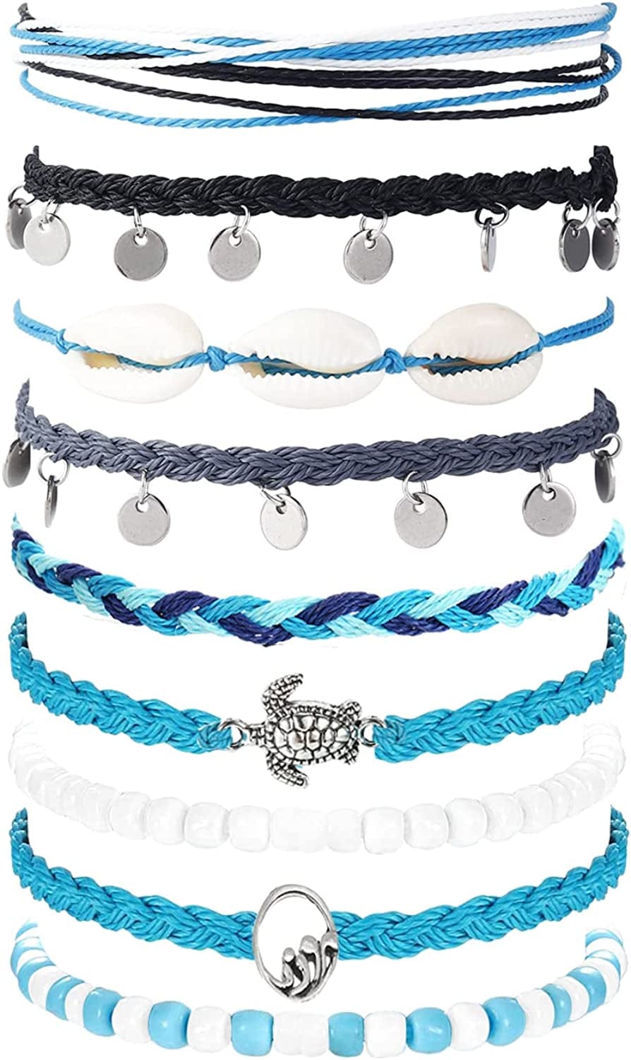 Yfstyle 12Pcs Summer Beach Surfer Wave Bracelets Adjustable Handmade Waterproof Braided String Beaded Anklets Starfish Turtle Infinity Ankle Bracelet for Women Girls Boho Jewelry for Summer-B Apparel & Accessories > Jewelry > Anklets yfstyle ocean  