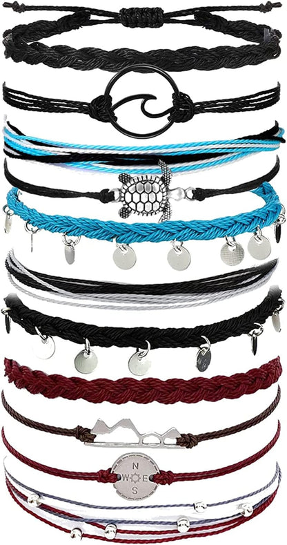 Yfstyle 12Pcs Summer Beach Surfer Wave Bracelets Adjustable Handmade Waterproof Braided String Beaded Anklets Starfish Turtle Infinity Ankle Bracelet for Women Girls Boho Jewelry for Summer-B Apparel & Accessories > Jewelry > Bracelets yfstyle ocean2  