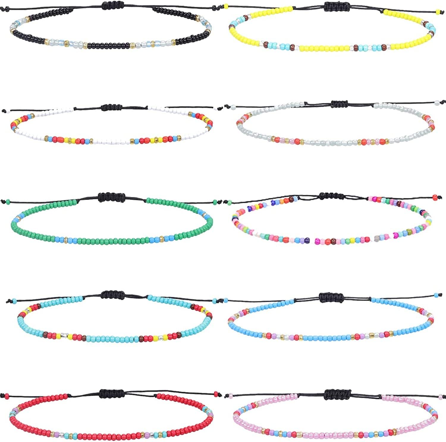 Yfstyle 12Pcs Summer Beach Surfer Wave Bracelets Adjustable Handmade Waterproof Braided String Beaded Anklets Starfish Turtle Infinity Ankle Bracelet for Women Girls Boho Jewelry for Summer-B Apparel & Accessories > Jewelry > Anklets yfstyle rope  
