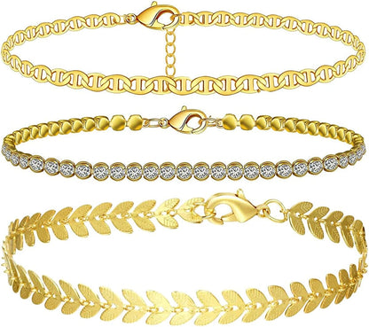 Yfstyle 3PCS Butterfly Ankle Bracelet for Women Girls Charms Butterfly Ankle Rhinestone Anklets Bulk Adjustable Layered Braided Chain Anklet for Summer Beach Apparel & Accessories > Jewelry > Anklets yfstyle leaf  