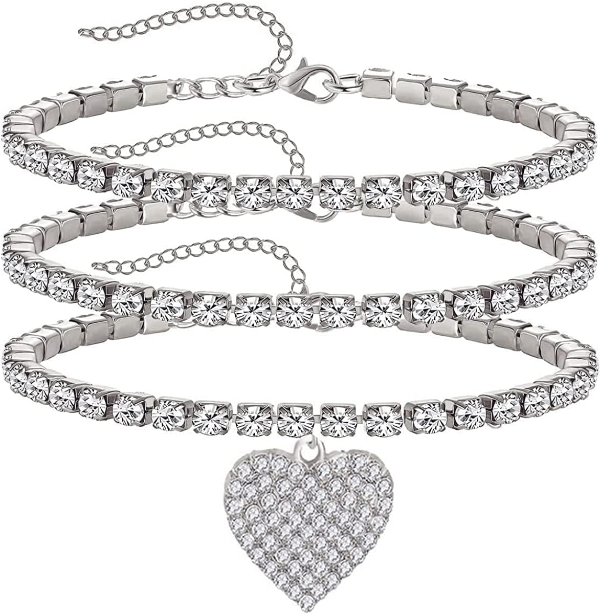 Yfstyle 3PCS Butterfly Ankle Bracelet for Women Girls Charms Butterfly Ankle Rhinestone Anklets Bulk Adjustable Layered Braided Chain Anklet for Summer Beach Apparel & Accessories > Jewelry > Anklets yfstyle 3S heart  