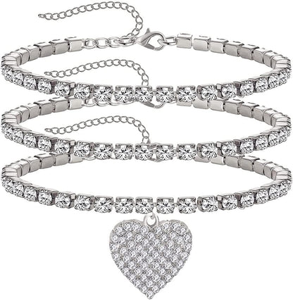 Yfstyle 3PCS Butterfly Ankle Bracelet for Women Girls Charms Butterfly Ankle Rhinestone Anklets Bulk Adjustable Layered Braided Chain Anklet for Summer Beach Apparel & Accessories > Jewelry > Anklets yfstyle 3S heart  
