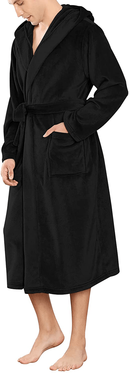 YIMANIE Mens Flannel Robe Hooded Plush Shawl Long Bathrobe Sleepwear Apparel & Accessories > Clothing > Sleepwear & Loungewear > Robes Kylie Max   