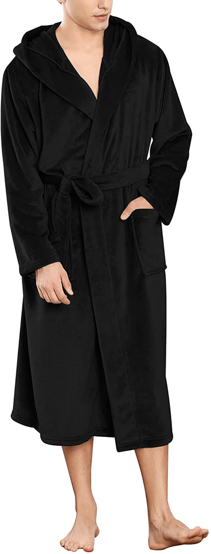 YIMANIE Mens Flannel Robe Hooded Plush Shawl Long Bathrobe Sleepwear Apparel & Accessories > Clothing > Sleepwear & Loungewear > Robes Kylie Max   