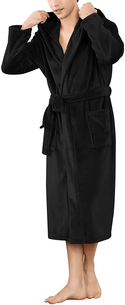 YIMANIE Mens Flannel Robe Hooded Plush Shawl Long Bathrobe Sleepwear Apparel & Accessories > Clothing > Sleepwear & Loungewear > Robes Kylie Max   