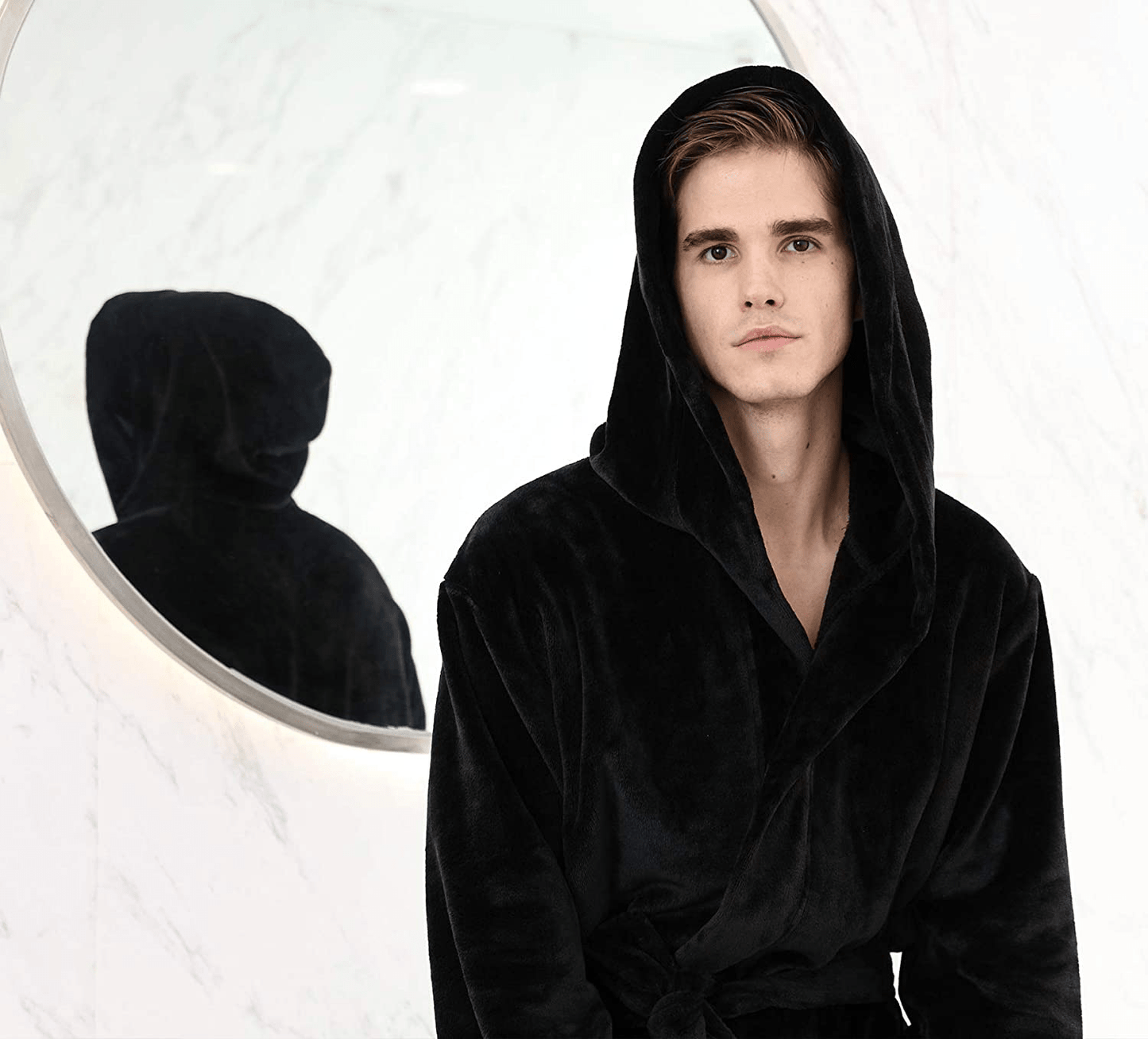 YIMANIE Mens Flannel Robe Hooded Plush Shawl Long Bathrobe Sleepwear Apparel & Accessories > Clothing > Sleepwear & Loungewear > Robes Kylie Max   