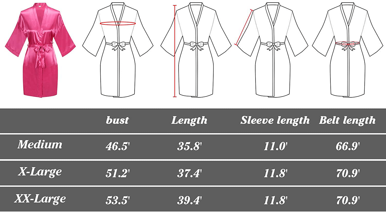 YINGER Womens Satin Kimono Robe V Neck Bridesmaid Bathrobe Wedding Party Loungewear Short XS-XXL Apparel & Accessories > Clothing > Sleepwear & Loungewear > Robes BeingYoung   