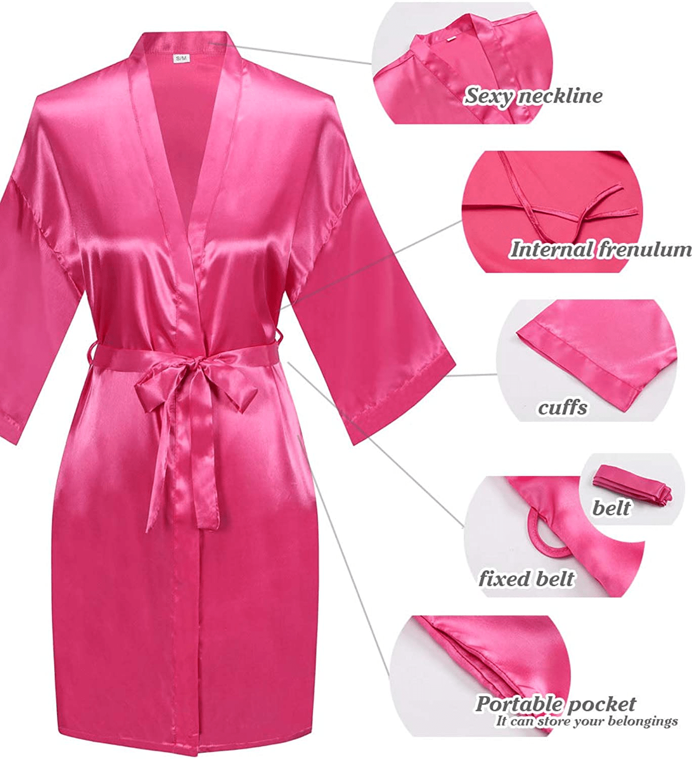 YINGER Womens Satin Kimono Robe V Neck Bridesmaid Bathrobe Wedding Party Loungewear Short XS-XXL Apparel & Accessories > Clothing > Sleepwear & Loungewear > Robes BeingYoung   